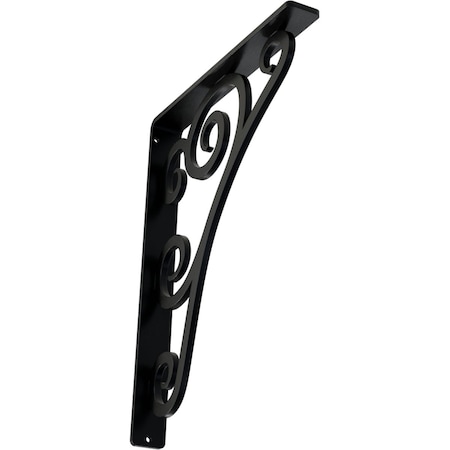 Ekena Millwork Tristan Wrought Iron Bracket, (Single center brace), Powder Coated Black 1 1/2"W x 10"D x 12"H BKTM01X10X12STN